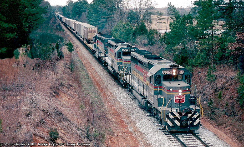 Louisville & Nashville SD40-2's 8012, 8010 & 8020 lead Seaboard Coast Line intermodal train #321's extra southbound towards Florida,